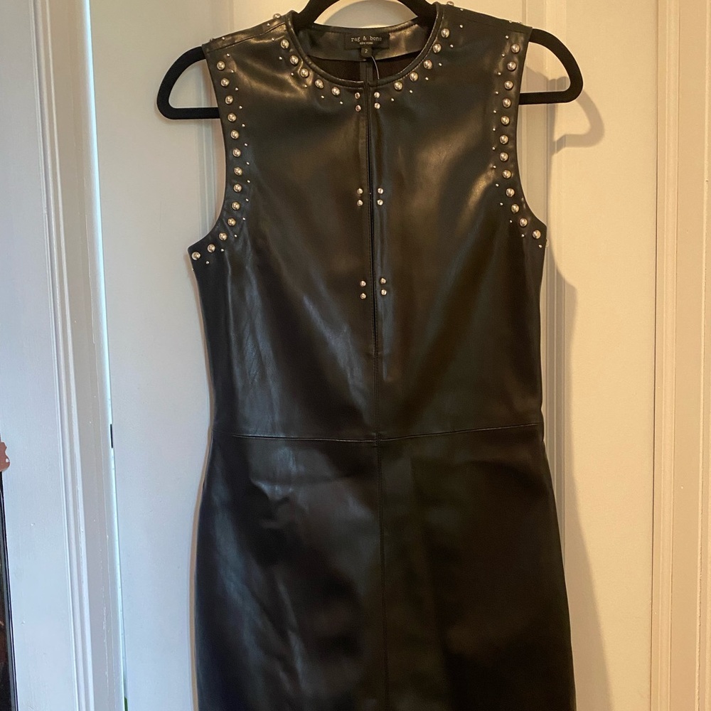 rag & bone Black Faux Leather Studded Midi Dress - Picture 5 of 7